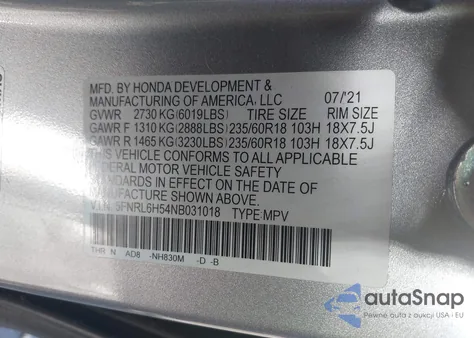 2022 Honda Odyssey Ex from USA, damaged, VIN 5FNRL6H54NB031018
